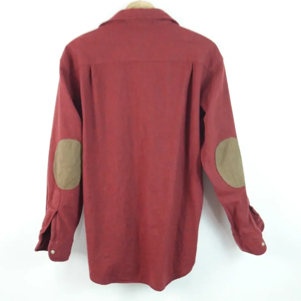Pendleton Men's Medium Button Down Shirt Elbow Patch Burgundy‎ Red 100% Wool